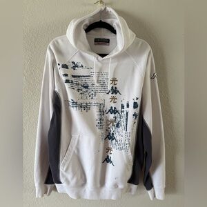 Kappa White Gray Pullover Hoodie Sweatshirt Men’s XL Asian Print Minor Flaws